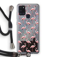 Flamingoprint groen: Samsung Galaxy A21s Transparant Hoesje met koord