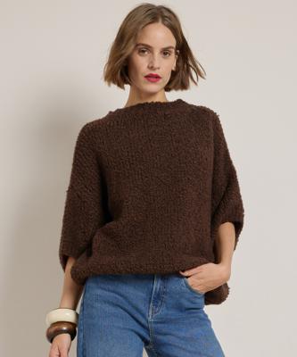 boucle trui met korte mouw