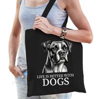 Cadeau tas voor hondenliefhebbers - zwart - Boxer hond - katoen - 42 x 38 cm