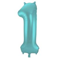 Folieballon Pastel Aqua Metallic Mat Cijfer 1 - 86cm