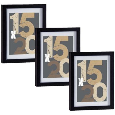 3x stuks houten fotolijst - zwart - 18 x 24 cm - fotolijstje - met passe-partout - decoratie