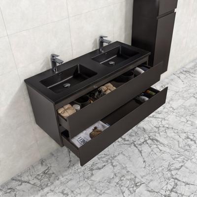 Badkamermeubel Tieme in mat grijs 120x50x48cm met zwarte wastafel