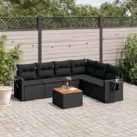 7-delige Loungeset met kussens poly rattan zwart