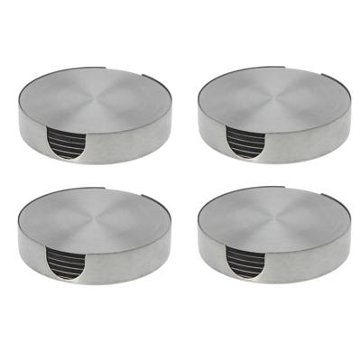 Bellatio Design Onderzetters - 24x - zilver - rvs - 10 cm - rond - schuimlaag