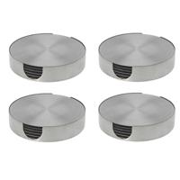 Bellatio Design Onderzetters - 24x - zilver - rvs - 10 cm - rond - schuimlaag
