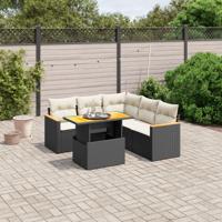 6-delige Loungeset met kussens poly rattan zwart