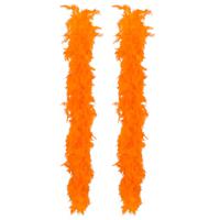 Carnaval verkleed boa met veren - 2x - oranje - 180 cm - 50 gram - Glitter and Glamour