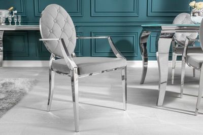 Elegante stoel MODERN BAROK edelgrijs fluweel met armleuningen en decoratieve knopen - 38343