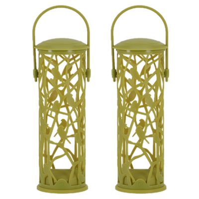 2x stuks vogel voedersilo voor vetbollen groen kunststof 27 cm