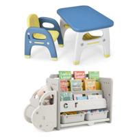 Complete Kinderkamer Set Met Dinosaurus Tafel En Stoel Blokken En Speelgoedkast Voor Autootjes