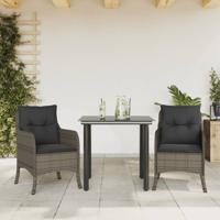 3-delige Tuinset met kussens poly rattan grijs