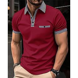 Voor heren Golfshirt golfpolo Werk Casual Revers Korte mouw Basic Modern Kleurenblok Pied-de-poule Lapwerk Lente zomer Normale pasvorm Zwart Wit Rood Marineblauw blauw Beige Golfshirt Lightinthebox