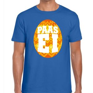 Paasei t-shirt blauw met oranje ei voor heren