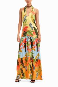 Tropische maxi-jurk halternek - MATERIAL FINISHES - L