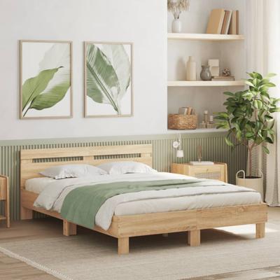 Bedframe met hoofdeinde en LED sonoma eikenkleurig 150x200 cm