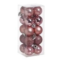 40x kleine roze kerstballen 3 cm kunststof mat/glans/glitter - thumbnail