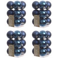 48x Kunststof kerstballen glanzend/mat donkerblauw 6 cm kerstboom versiering/decoratie   -