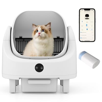 Zelfreinigende open Kattenbak Elektrische Automatische Kattenbak met App-Bediening en Veiligheidssensoren Geurvrij Kattenbak met Afvalzakjes Wit