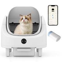 Zelfreinigende open Kattenbak Elektrische Automatische Kattenbak met App-Bediening en Veiligheidssensoren Geurvrij Kattenbak met Afvalzakjes Wit