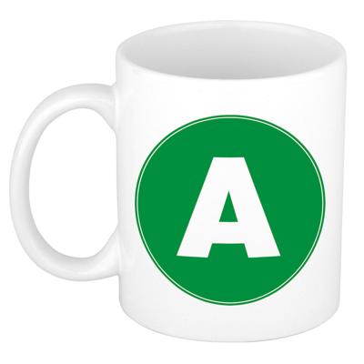 Koffie mok met de letter A - beker - groen - eerste letter van een voornaam - wit - 300 ml Koffie mok met de letter A - beker - groen - eerste letter van een voornaam - wit - 300 ml