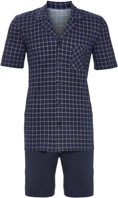 Katoenen heren doorknoopshortama donkerblauw