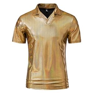 Voor heren POLO Shirt Golfshirt Club Cubaanse kraag Revers Korte mouw Casual Golven Noviteit Knoop voorzijde Normale pasvorm Zilver Zwart Goud POLO Shirt Lightinthebox