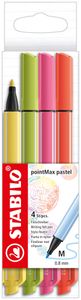 STABILO pointMax, hardtip fineliner 0.8 mm, etui met 4 pastel kleuren