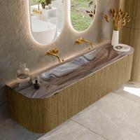 Badmeubel Mondiaz Kurve-Dlux | 170 cm | Meubelkleur Dusk | Wastafelkleur Sombra | Solid surface | Wasbak midden spoelbak | Zonder kraangat(en)