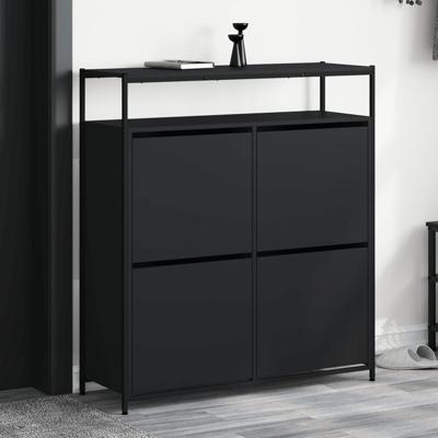Schoenenkast met 4 klaplades 100x34x112 cm zwart