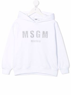 MSGM Kids hoodie à logo pailleté - Blanc