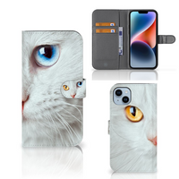 iPhone 15 Plus Telefoonhoesje met Pasjes Witte Kat