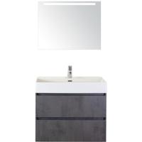 Maxx XL Badmeubelset 80 cm - Beton Antraciet - Wastafel Kube 1 Kraangat met Sence Spiegel