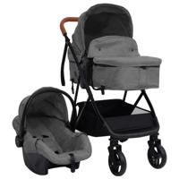 VidaXL Kinderwagen 3-in-1 staal lichtgrijs en zwart - thumbnail