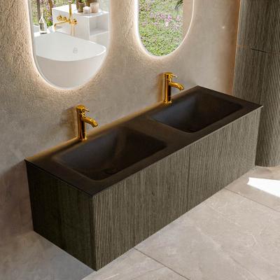 Badmeubel Mondiaz Kurve | 130 cm cm | Meubelkleur Shadow | Wastafelkleur Urban | Solid surface | Wasbak beiden zijden spoelbak | 2 kraangaten