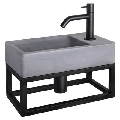 Differnz Force fonteinset beton donkergrijs - kraan gebogen - met handdoekrek - 40 x 22 x 9 cm - mat zwart