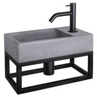 Differnz Force fonteinset beton donkergrijs - kraan gebogen - met handdoekrek - 40 x 22 x 9 cm - mat zwart