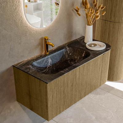 Badmeubel Mondiaz Kurve-Dlux | 105 cm cm | Meubelkleur Dusk | Wastafelkleur Lava | Solid surface | Wasbak links zijde spoelbak | 1 kraangat