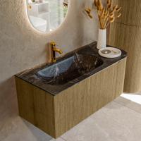 Badmeubel Mondiaz Kurve-Dlux | 105 cm cm | Meubelkleur Dusk | Wastafelkleur Lava | Solid surface | Wasbak links zijde spoelbak | 1 kraangat