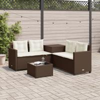 Tuinbank met tafel en kussens L-vormig poly rattan bruin