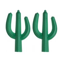 2x stuks PVC Mexicaanse thema decoratie 3D cactus 62 x 37 cm - Feestdecoratievoorwerp