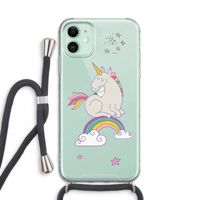 Regenboog eenhoorn: iPhone 11 Transparant Hoesje met koord