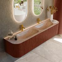 Badmeubel Mondiaz Kurve-Dlux | 190 cm | Meubelkleur Ruby | Wastafelkleur Saba | Solid surface | Wasbak beide zijden spoelbak | 2 kraangaten