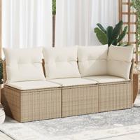 Tuinbank 3-zits met kussens poly rattan beige - thumbnail