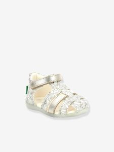 Leren sandalen jongensbaby Bigflo 2 Iconique Biboo KICKERS® wit zilver schelp
