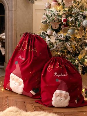 Personaliseerbare speelgoedzak Kerstman rood