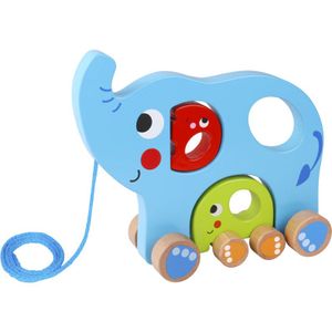 Tooky toy Olifant Houten Trekfiguur 18 maanden Blauw 3-delig