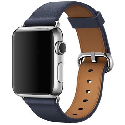 Klassieke knop lederen polsband horlogeband voor Apple Watch serie 3 & 2 & 1 38mm (Midnight Blue)