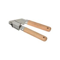 Keukengerei knoflookpers RVS steel en houten handvat 16.5 cm - thumbnail