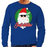 Foute Kersttrui just chillin - blowende kerstman - blauw - heren - kerstborrel - sweater