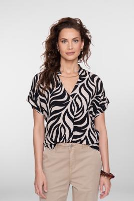 Geisha Top Bi-color 63295-70 T-shirt Korte Mouw 999 Black/sand